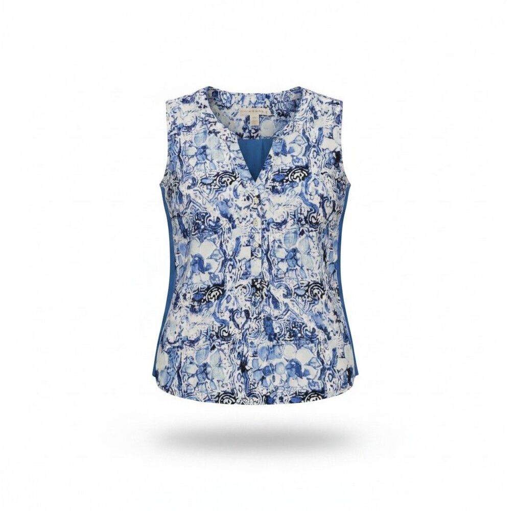 Hanna & Gracie Sleeveless Blouse Womens Large Blue Watercolor Print